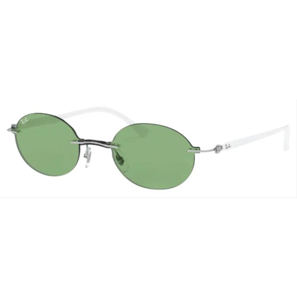 Ray-Ban Silver & Green Oval Metal Dark Sunglasses